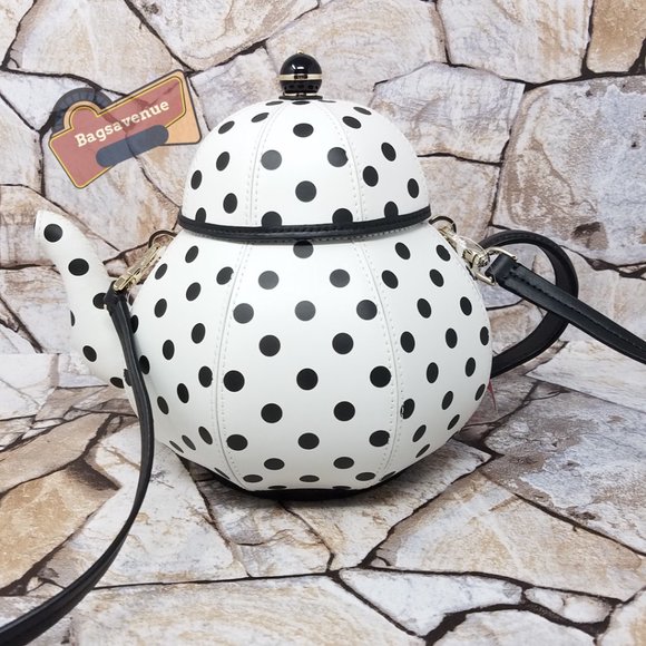 Alice in Wonderland Tea Pot Party Teapot Polka Dot Crossbody Bag Kate Spade - Picture 9 of 13